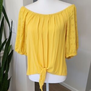 C Est. 1946 Scoop-neck Blouson-sleeve Tie-front Embroidery Top XL